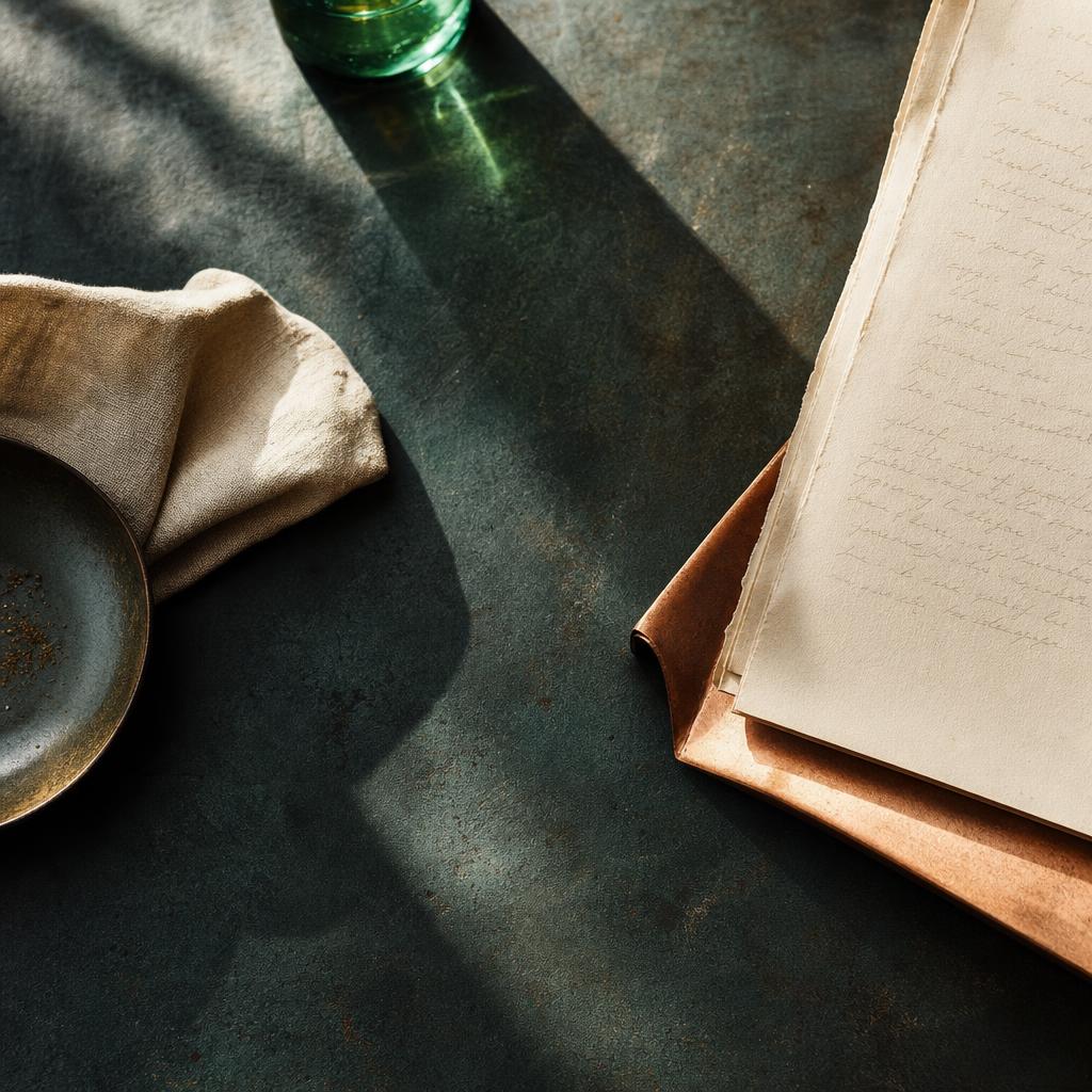 Llibreta i eines d’un restaurant sobre una taula amb llum