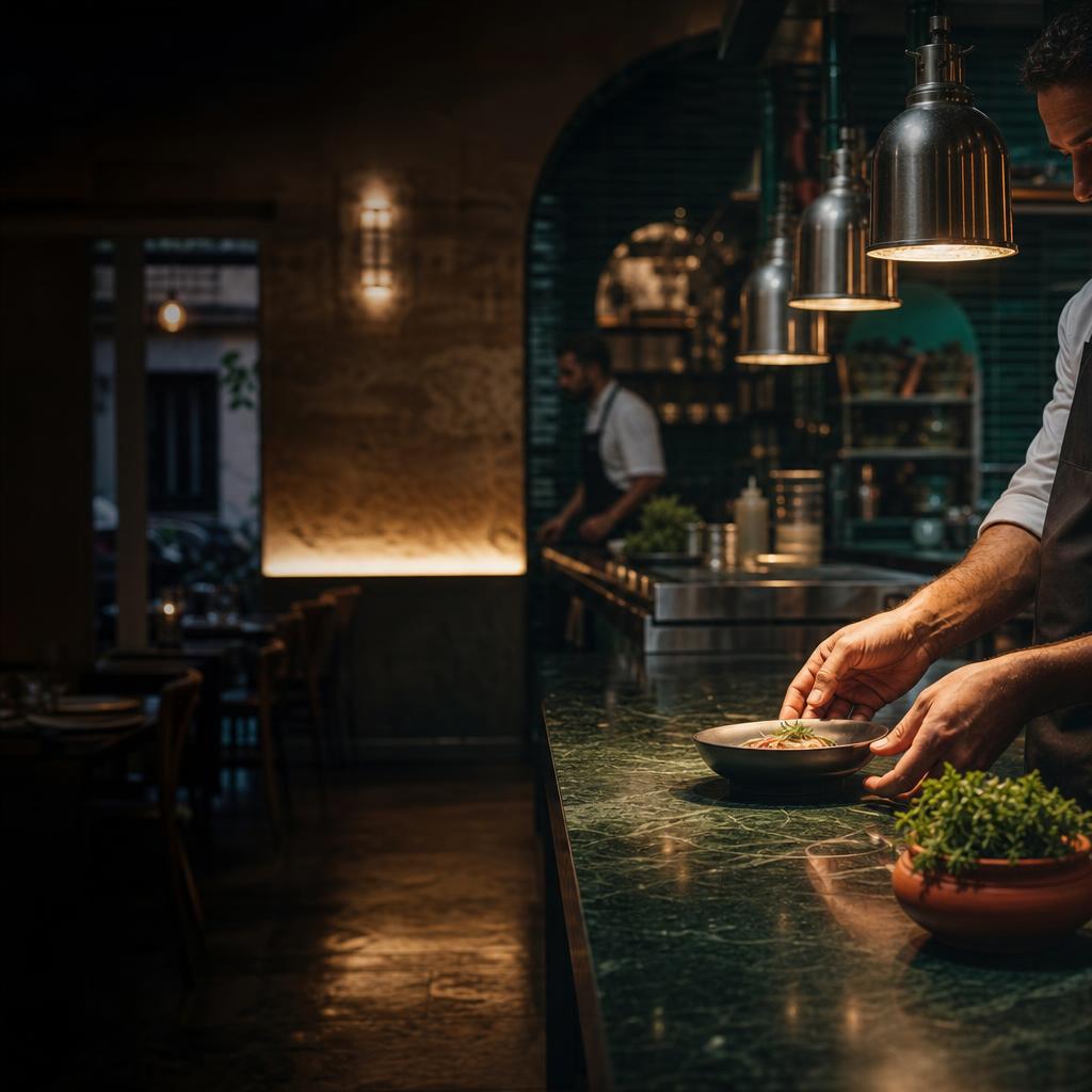Cuina d’un restaurant independent preparant el servei